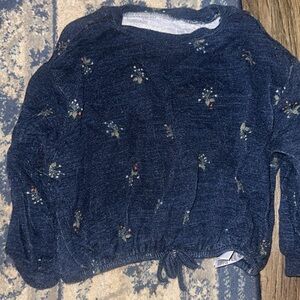 Floral Patterned Blue Sweater